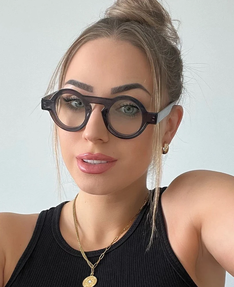 FYTOO Unisex Retro Fashion Gray Round Acetate Glasses, Face-Flattering, Ideal for Daily Outfits, Great Holiday/Birthday Surprise