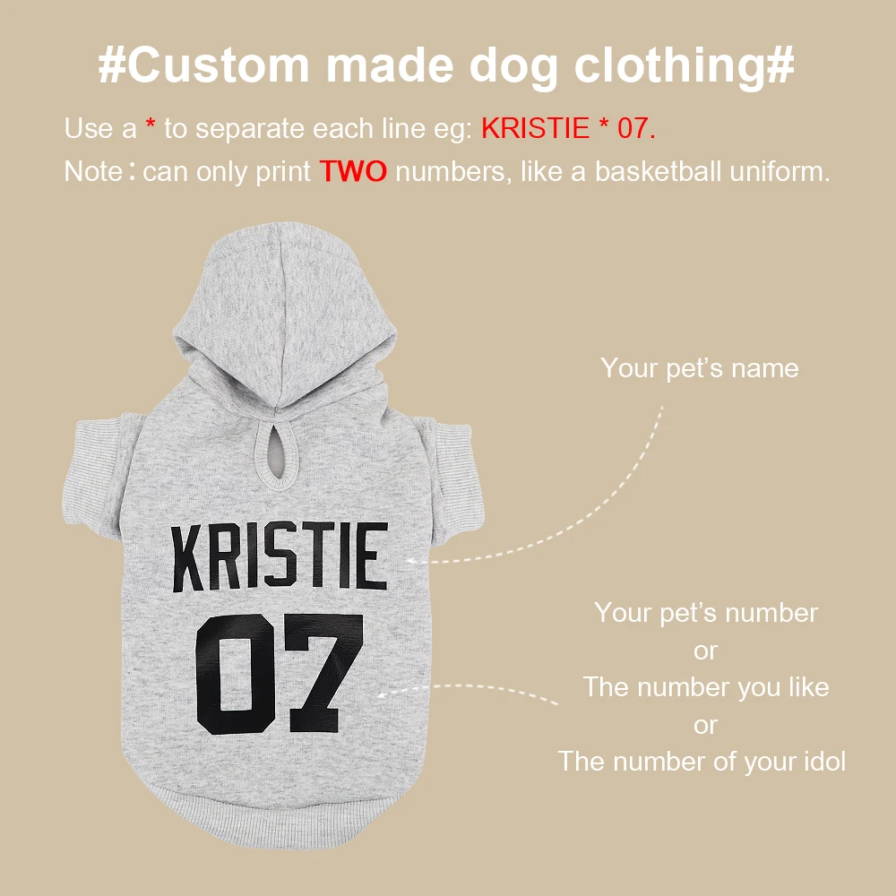 Custom Name Pet Clothes, Dog Hoodie, Personalized Pet Name, Small and Large Dogs, French Bulldog Clothes, Customized Number