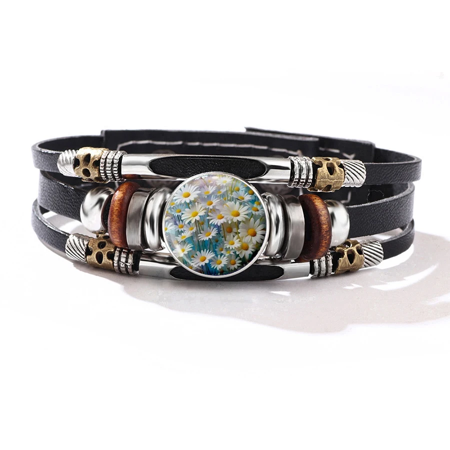 Hot Selling Foreign Trade Scenic Wild Daisy Flower Field Pattern Bracelet Natural Floral Cross-border Accessories Wholesale