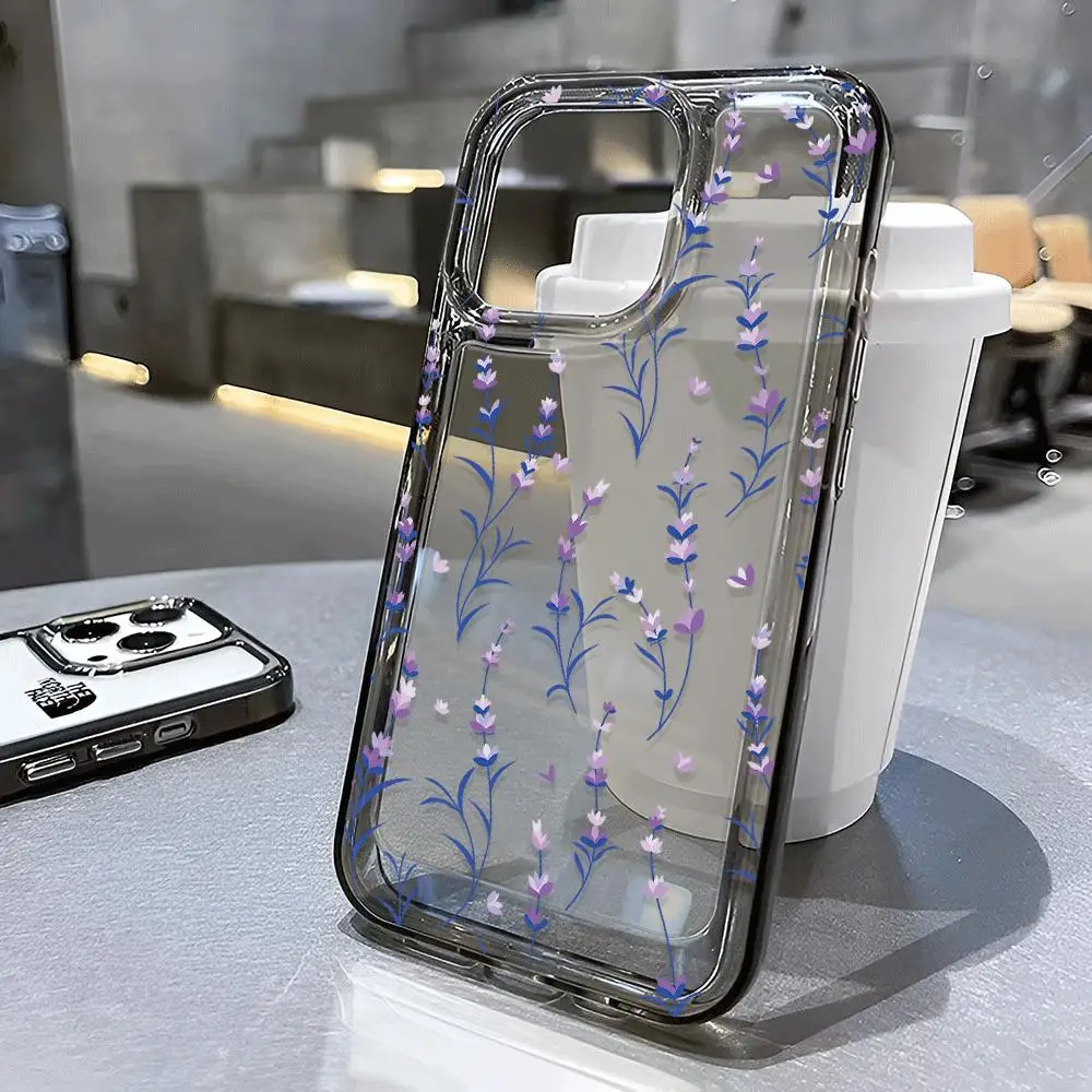lavender flowers pattern  transparent phone case,suitable for iPhone 16, 16Pro, 16Pro Max, 16Plus to 11, 12, 13, 14, 15 series
