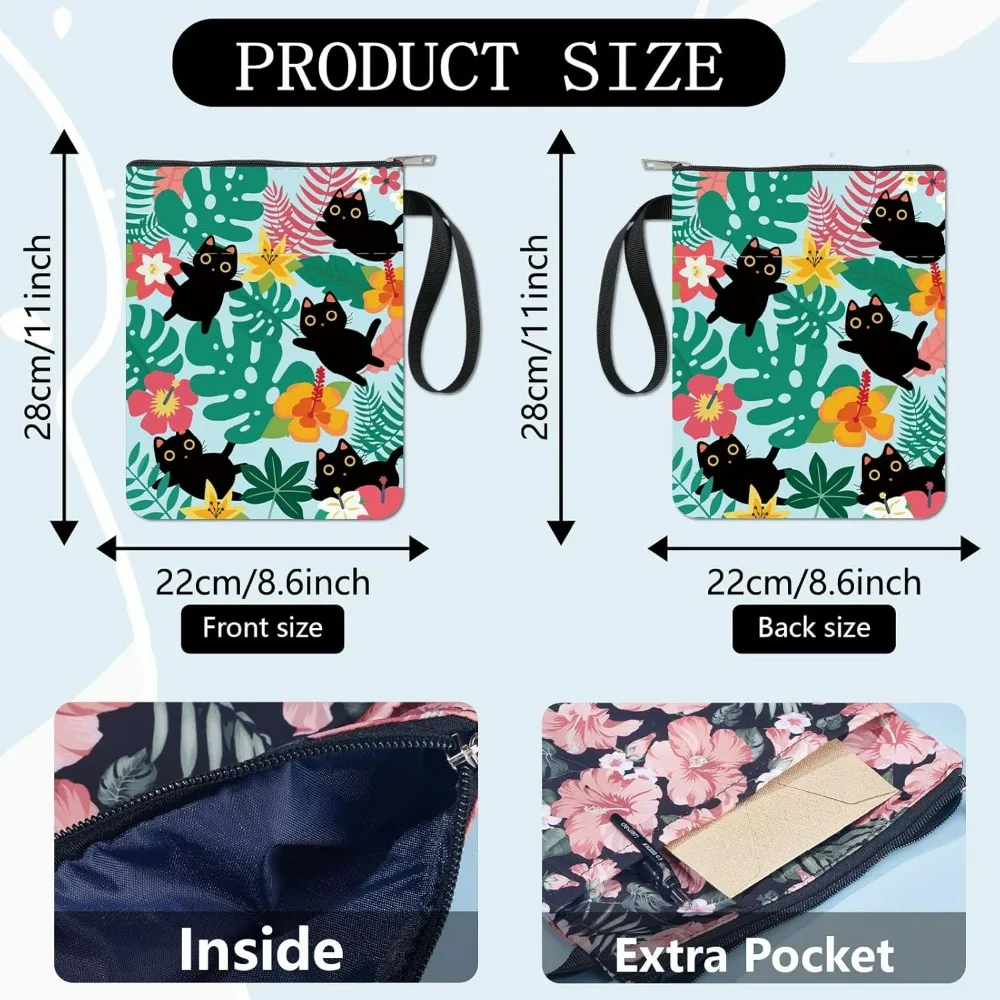 Black Cat Book Sleeve Tropical Plants Book Protector Flower Covers for Paperbacks Washable Fabric Cloth Making Kit