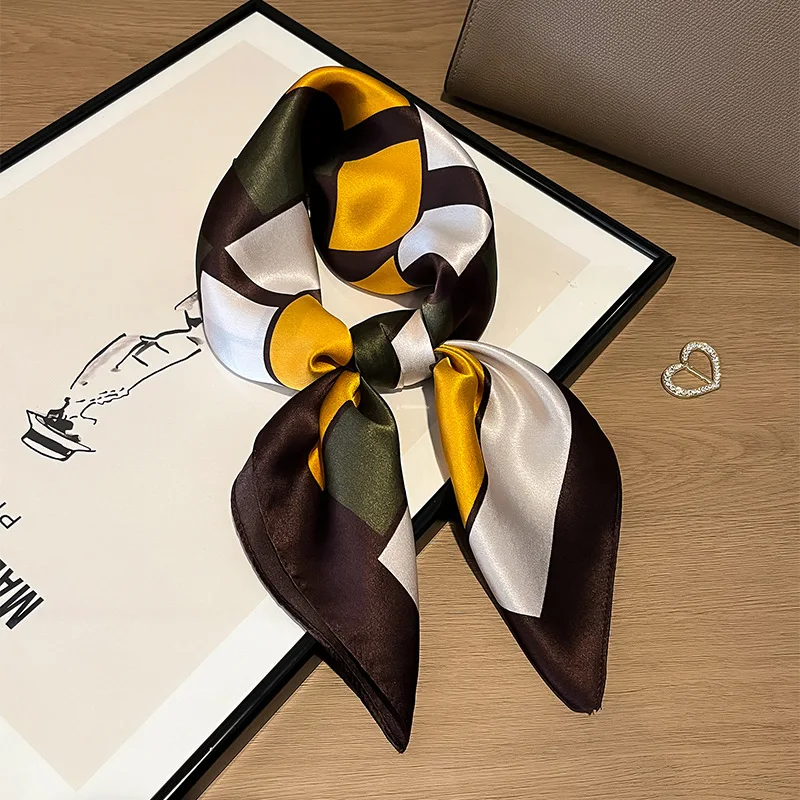 Luxury Silk Feeling Square Scarf Women 2024 Print Satin Neckerchief Spring Hair Band Foulard Bandana Echarpe Tie Shawl Wraps