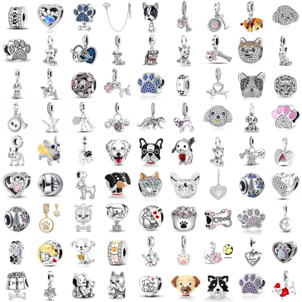 

Shiny zircon puppy wolf Charms Dog Claw Bones Clip Beads safety chain Pendant Fit Original Bracelet Women DIY 925 Silver Jewelry
