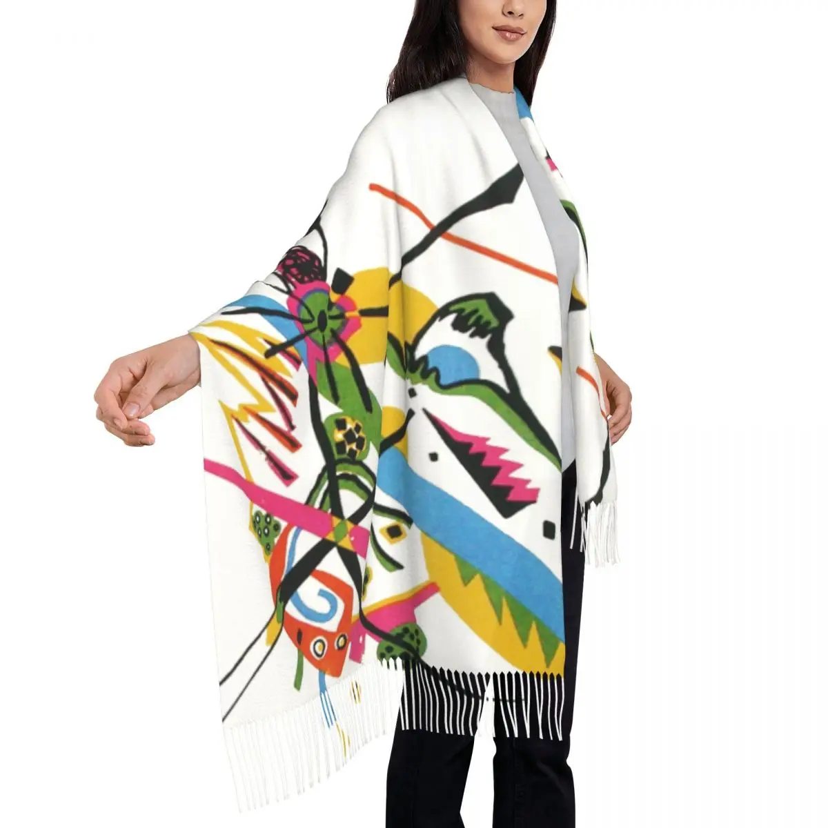 Lady Large Small Worlds I 1922 Wassily Kandinsky Scarves Women Winter Fall Thick Warm Tassel Shawl Wraps Pablo Picasso Scarf