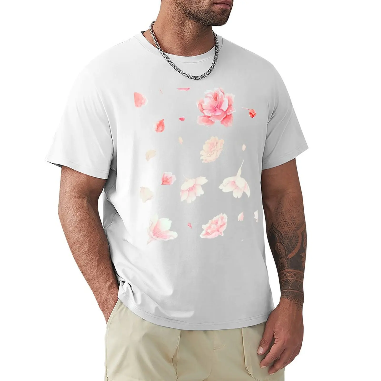 

Celebrate spring with sakura petals - White Background T-shirt oversized cute tops mens clothing