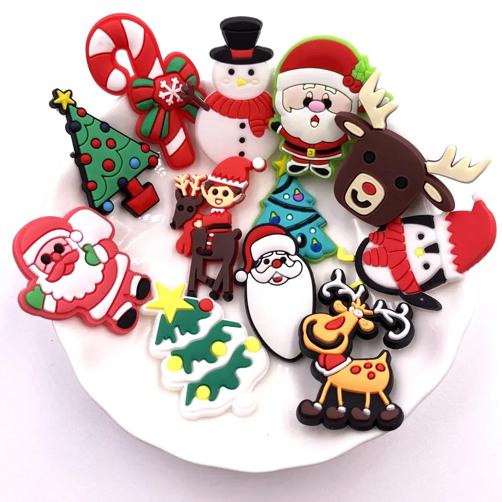 Colorful PVC Soft Material Printed Cartoon Christmas Combination Patches for Bags Shoes Clothes Accessories Applique  DIY Crafts