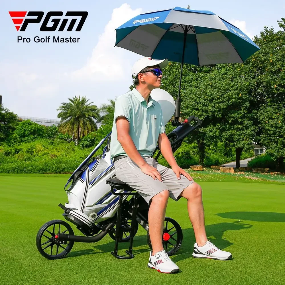 PGM Golf Bag Trolley Three Wheels Foldable with Brakes Equipped with Seat Ice Bag Umbrella Water Cup Holder Golf Push Cart QC007