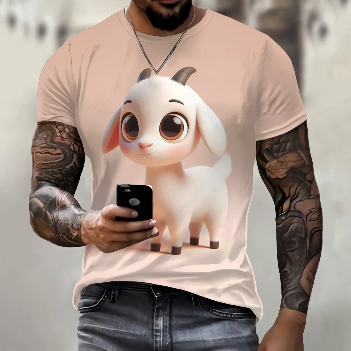 Ropa de Hip Hop de tendencia, camiseta divertida con estampado de ovejas en 3D para hombres, camiseta informal de calle de manga corta con cuello