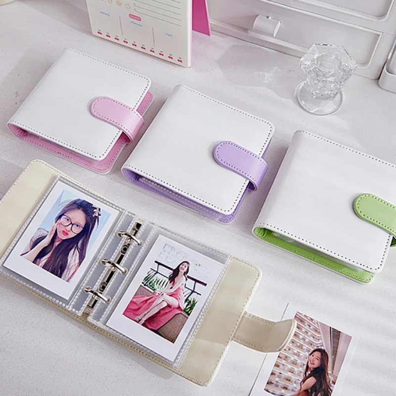 mini candy cor pu couro kpop fotocards binder colete livro card storage idol card foto album holder papelaria 01