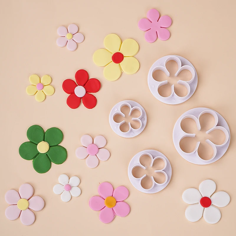 Five-petal Flower Polymer Clay Cutter Set Plum Blossom Rose Plastic Mold DIY Fondant Flower Clay Decorative Flowers Pottery Tool