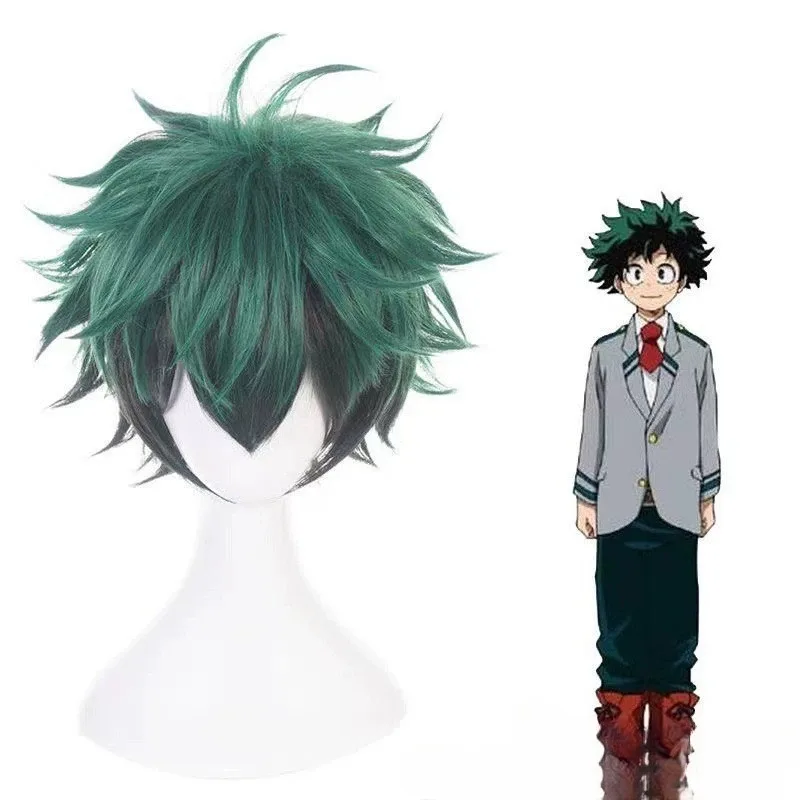 Peluca Verde Negro Degradado Corto Rizado Anime Cosplay Pelo para Hombres Fiesta de Disfraces de Halloween