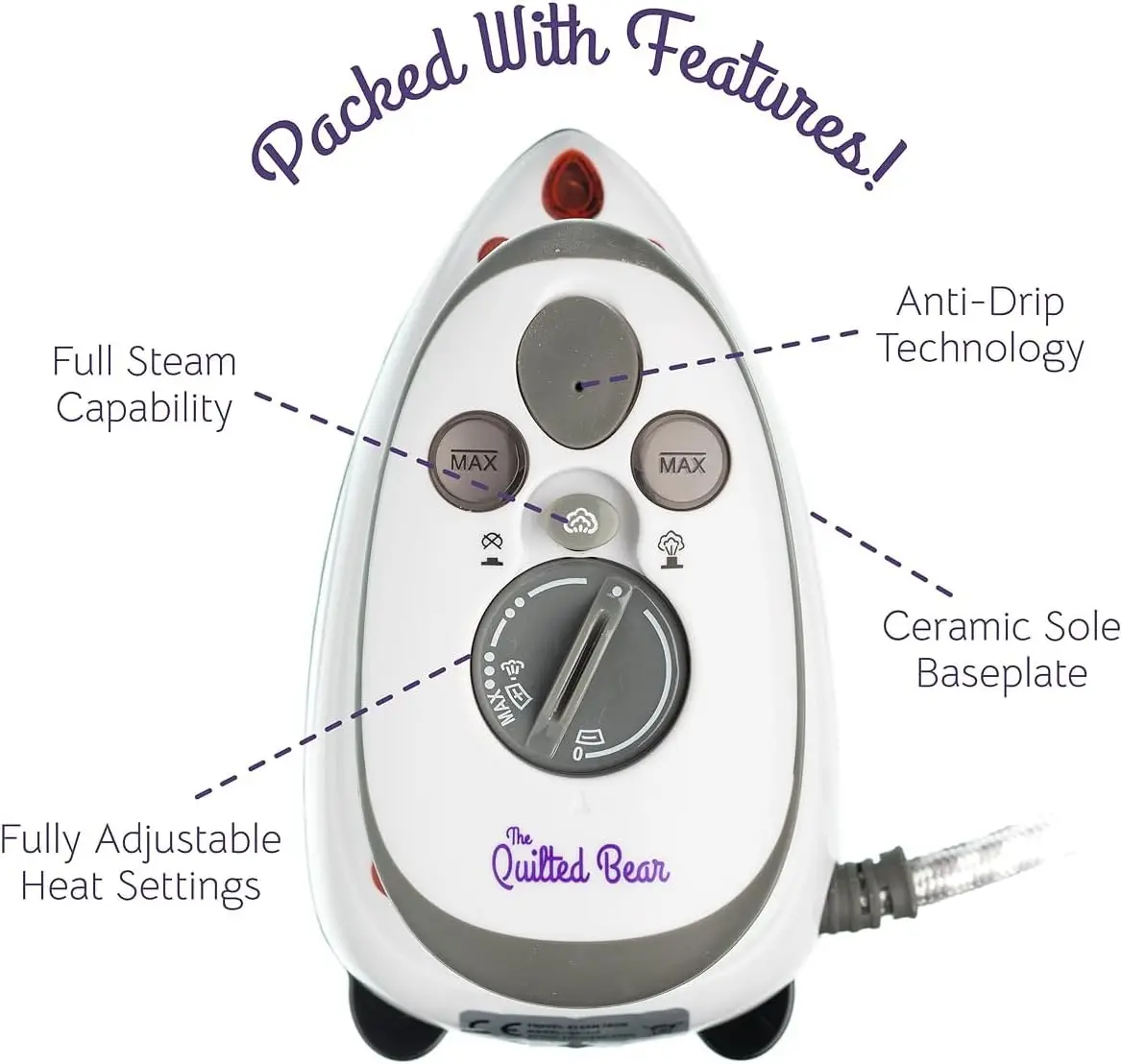 The Quilted Bear Mini Iron - Lightweight Mini Steam Iron with Ceramic Sole Base Plate & Temperature Gauge For Use As A Craft Iro