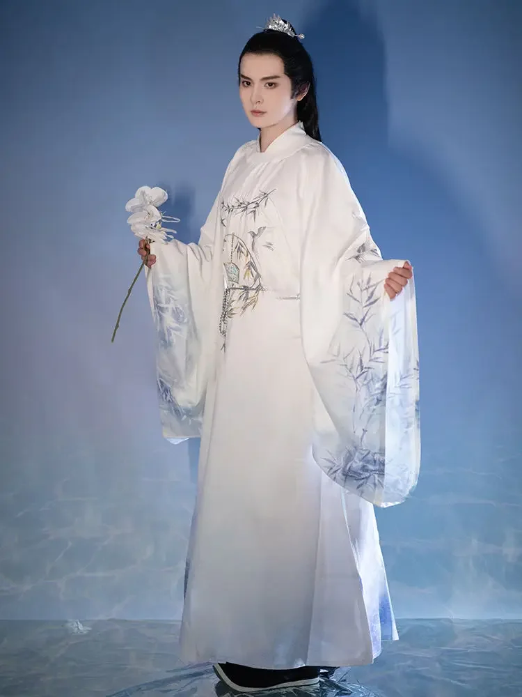 الزي التقليدي الصيني القديم للرجال ، هانفو ، طوق متقاطع ، طول الخصر ، مطبوع