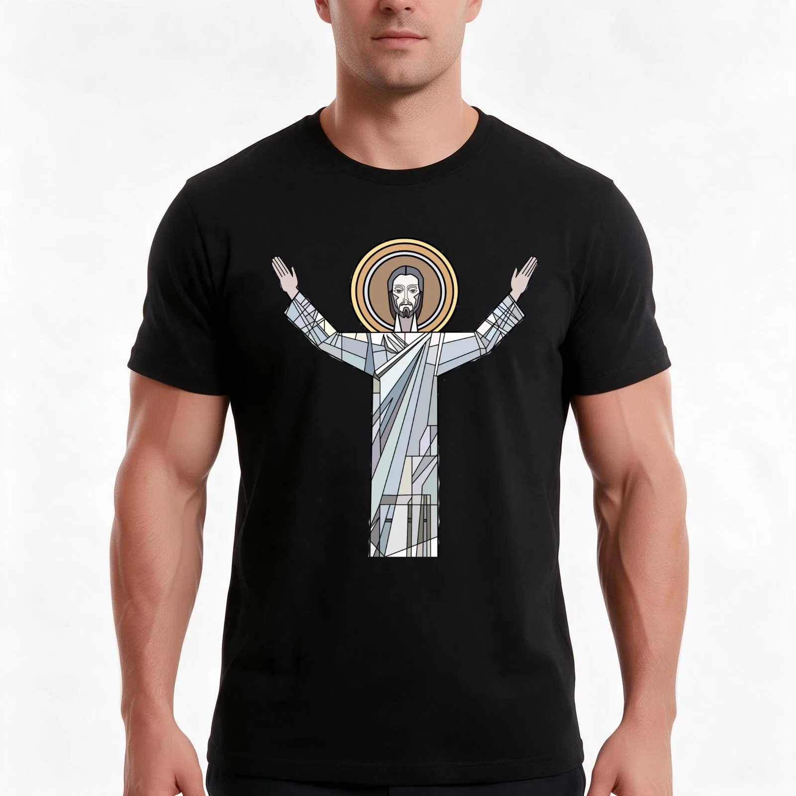 Touchdown Jesus T-Shirt, Summer Casual Cotton Tee, Oversized Streetwear Tops, Vintage Graphic Print, Loose Fit Short Sleeve