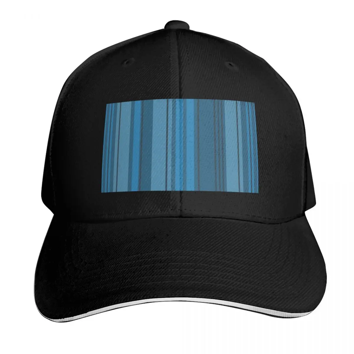 Lyrical Blue, Monochromatic Blue Stripes, Abstract Barcode by Courtney Hatcher Baseball Cap