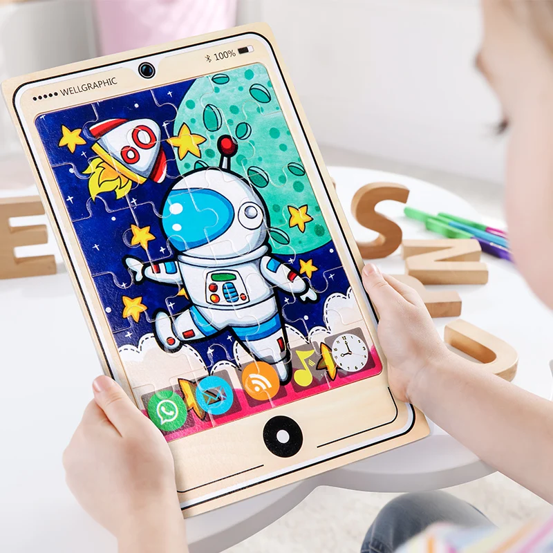 1pc Phone Model Wooden Puzzles for Kids Cartoon Animal Jigsaw Children Early Learning Educational Toys Montessori Games Gifts