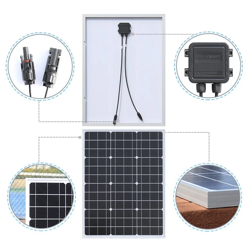 유리 태양 전지 패널 시스템, 12V 배터리 충전 컨트롤러, 4000W 태양광 인버터 키트, 가정 및 야외용, 110V, 220V, 1000W