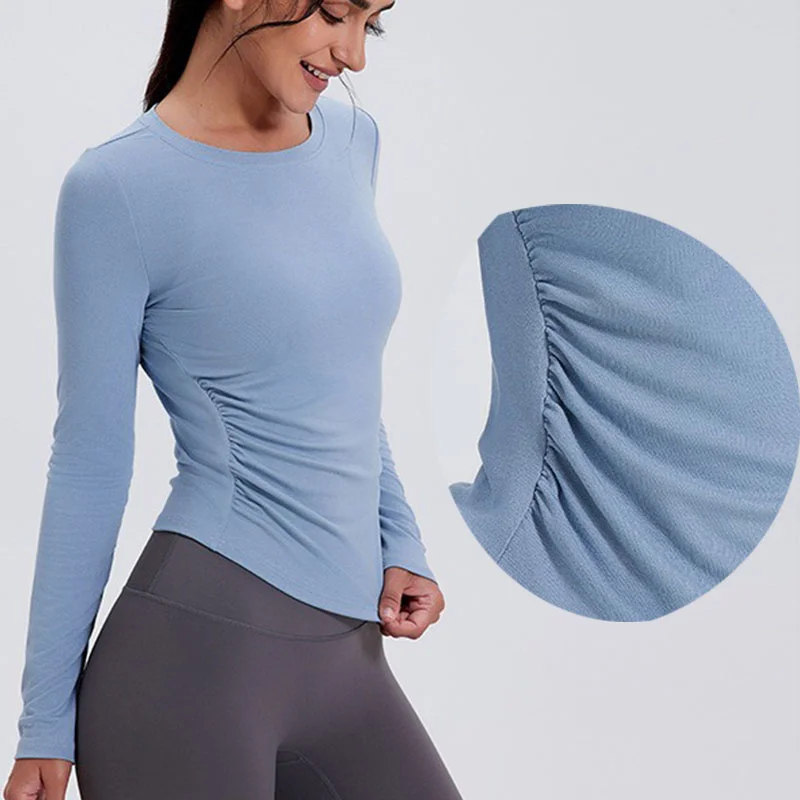 

Aiithuug Slim Fitted Sports Tops Women Winter Falll Yoga Long Sleeve Ribbed Stretchy Ruched Waist Running Shirts Women Gym Shirt