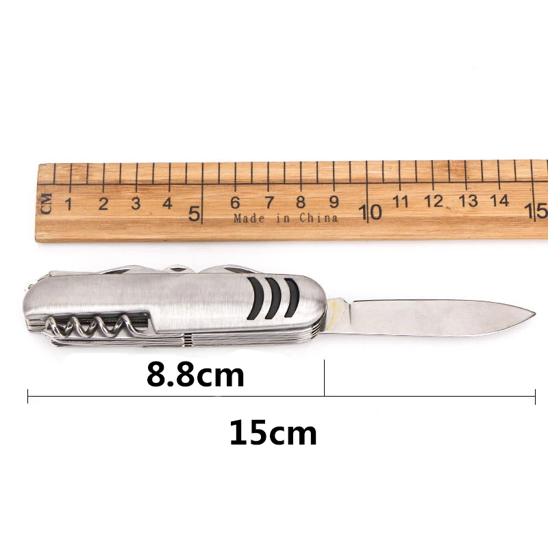 11 in 1 Fold Pocket knife Stainless Steel Carry Around Multifunction Outdoor Emergency Tools Portable Bottle Opener Cork Drill