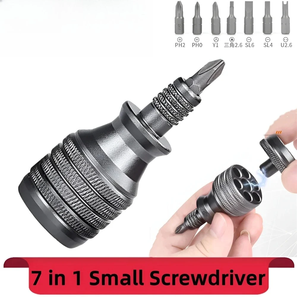 

7 in 1 Mini Screwdriver Titanium Screwdriver 1/4 Inch Magnetic Phillips Torx Screw Driver Bit Kit Home Repair Tools