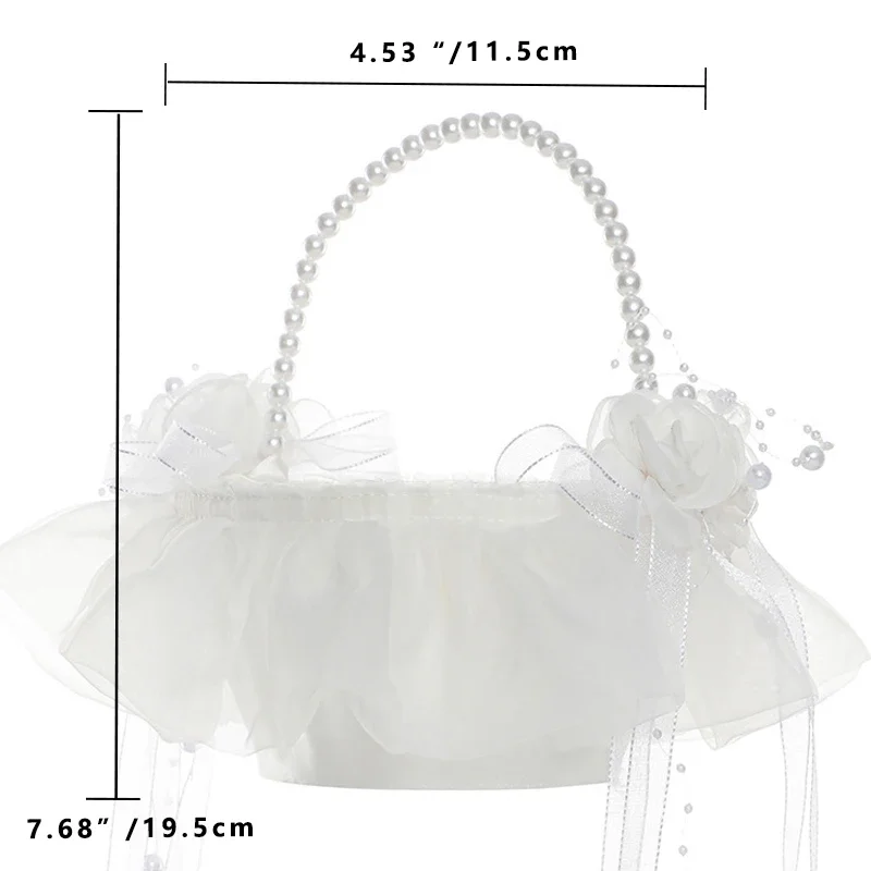 1pc Flower Girl Baskets Fairy Lace Bowknot Wedding Basket Lvory Petal Confetti Candy Party Supplies Fruit Basket Home Decoration image 6