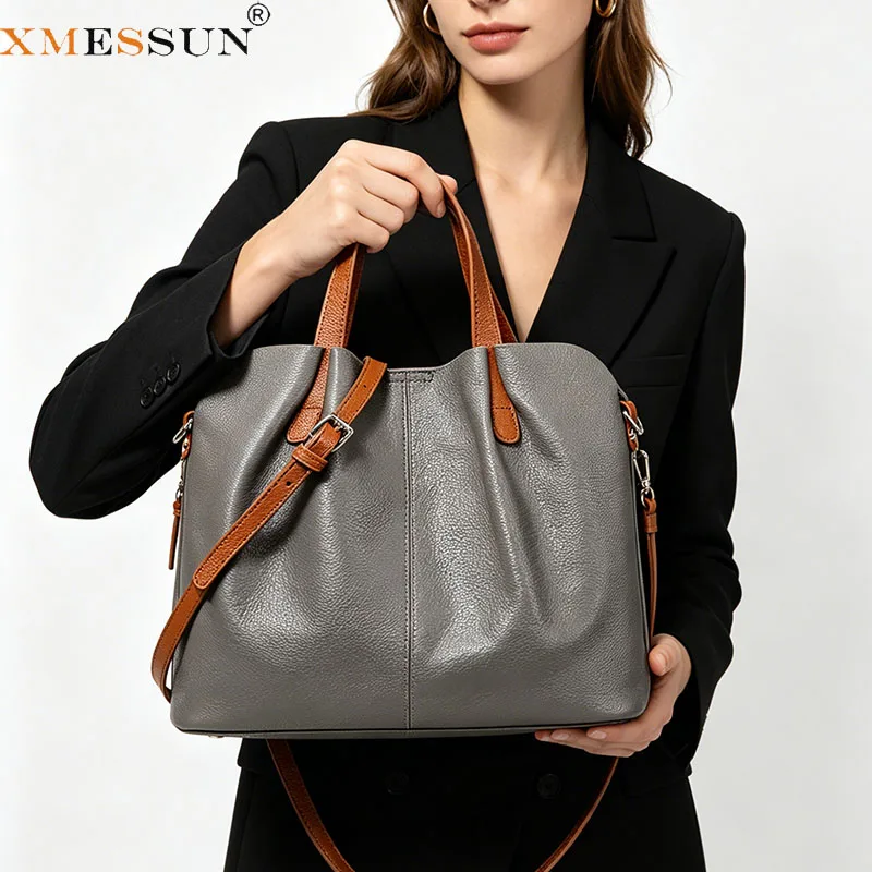 XMESSUN New Soft Leather Commuter Tote Bag for Women,2026 Europe and America Fashion Design Casual Shoulder Crossbody Bag ins