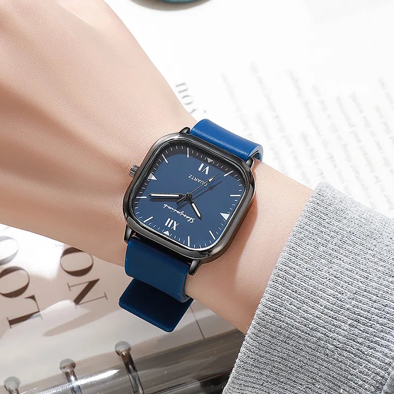 

Модные квадратные минималистичные мужские кварцевые часы, повседневные наручные часы с кожаным ремешком Reloj Hombre (без коробки)