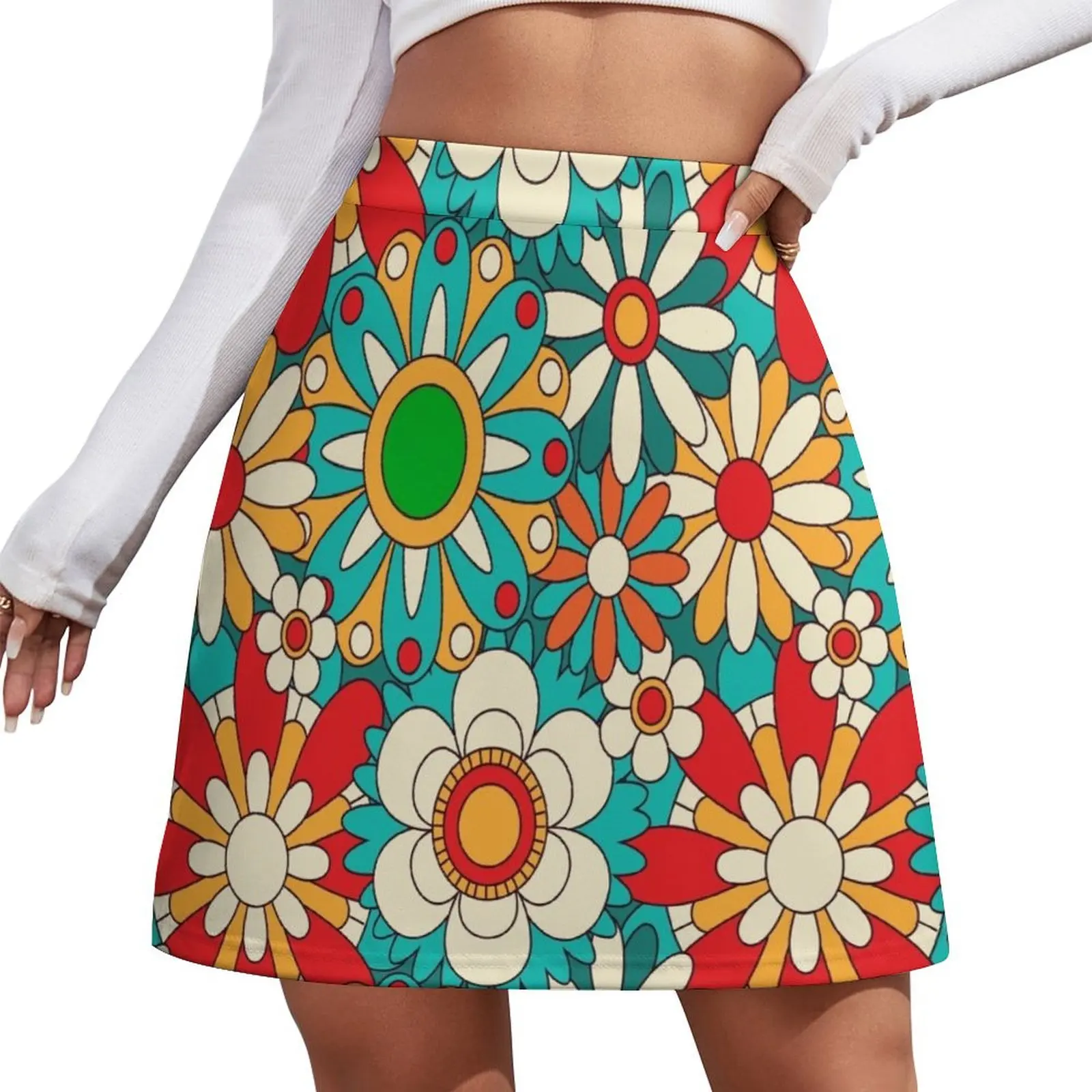 

Hippy Flowers Mini Skirt japanese fashion mini skirt Women skirts korean style skirt