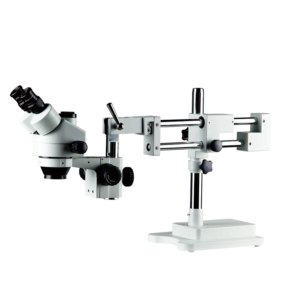 7X-45X Zoom 50-50 Split Simul Focal Optical Microscopio Set Lens Double Boom Stand Trinocular Stereo Adjustable Microscope