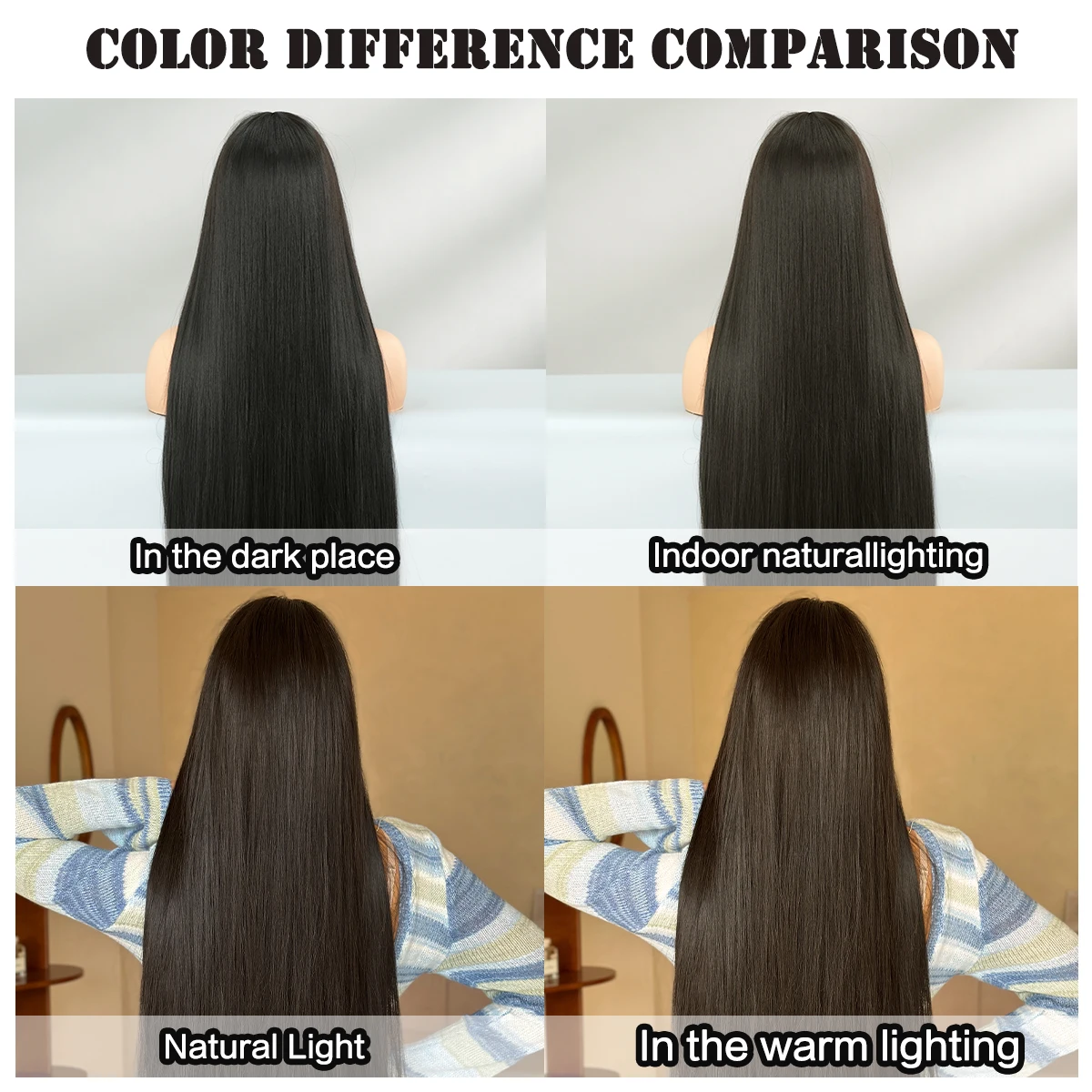 7JHH WIGS Long Straight Black Wig for Women Synthetic Heat-Resistant Modest Fashion Wear and Go Black Wigs with Neat Bangs - view 6