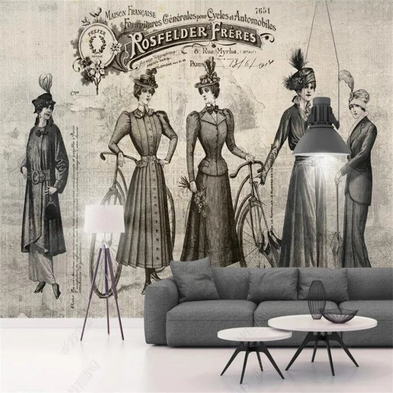 

European Retro Nostalgic Character Custom Mural Home Decor 3D Wall Paper For Cafe Clothing Store Industrial Decor Wallpaper