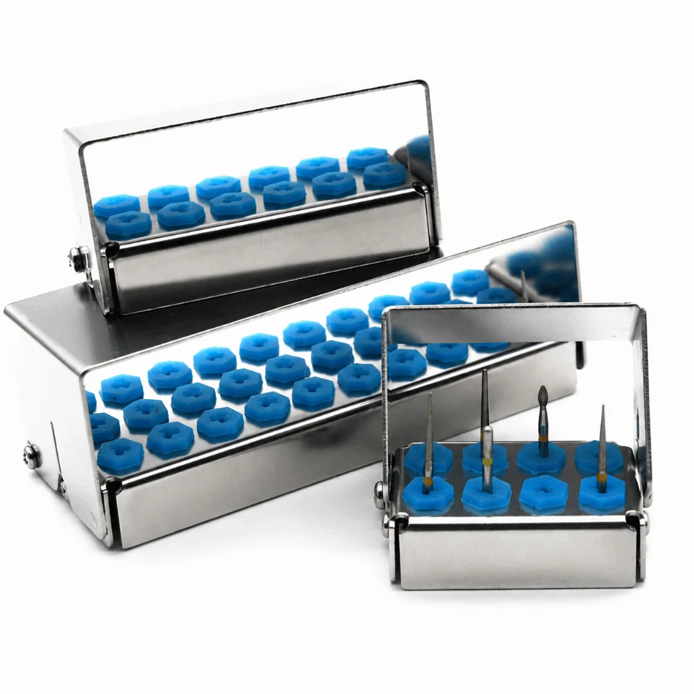 Stainless Steel Dental Burs Holder 8/12/30 Holes Sterilizable Endo File Disinfection Box Lab Tools 135℃ Autoclavable