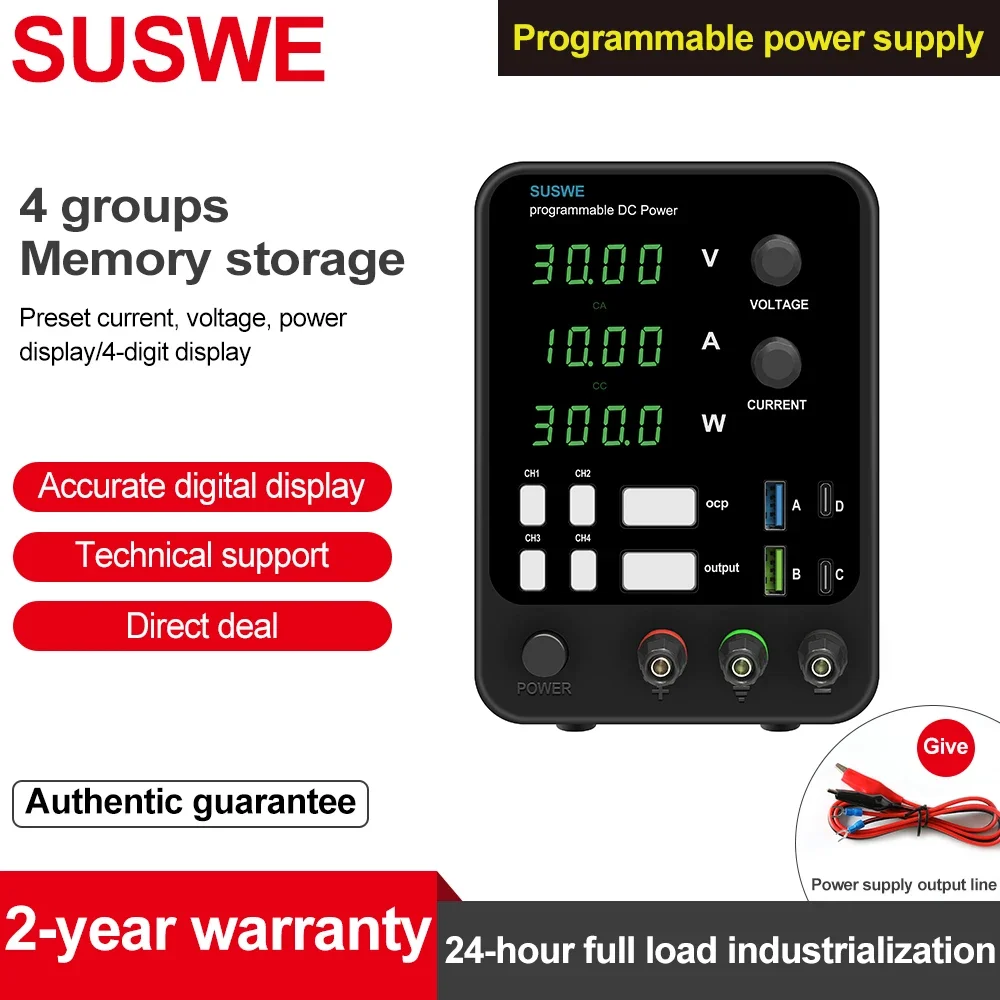 

SUSWE Programmable DC Power SupplyLaboratory Maintenance Workbench 30V 60V 120V 5A 10A Voltage Current Regulator AC 220V 110V