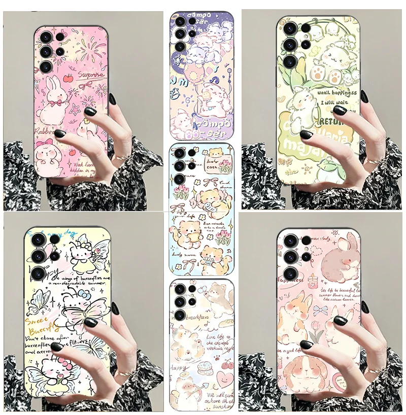 

for Samsung A 15 Galaxy 05 S 25 35 54 23 73 33 55 34 24 04 E 13 22 32 72 4 G 5 TPU black soft phone case cute cartoon rabbit