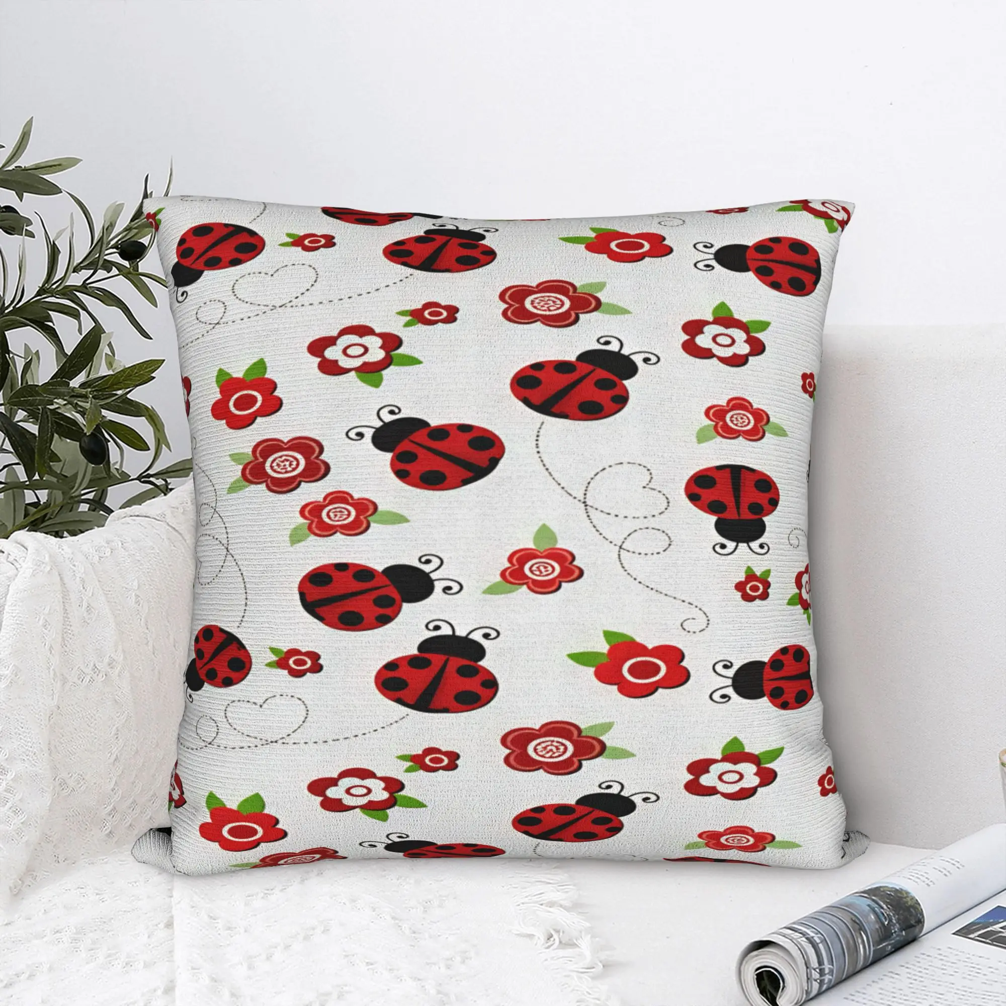 Ladybug Flower Doodle Heart Line Pillowcases  Morden Pillow Case For Chair Sofa Home Decor Square Pillow Cover