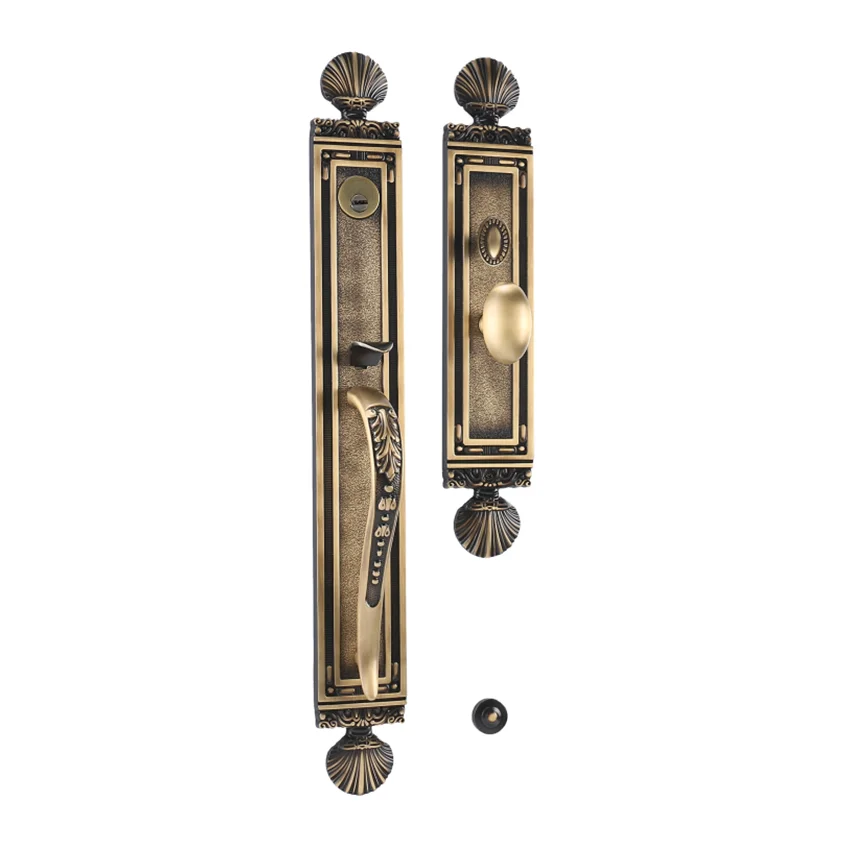 Dim Antique Brass Finish Solid Forged Brass Handleset Entry Door  Locks