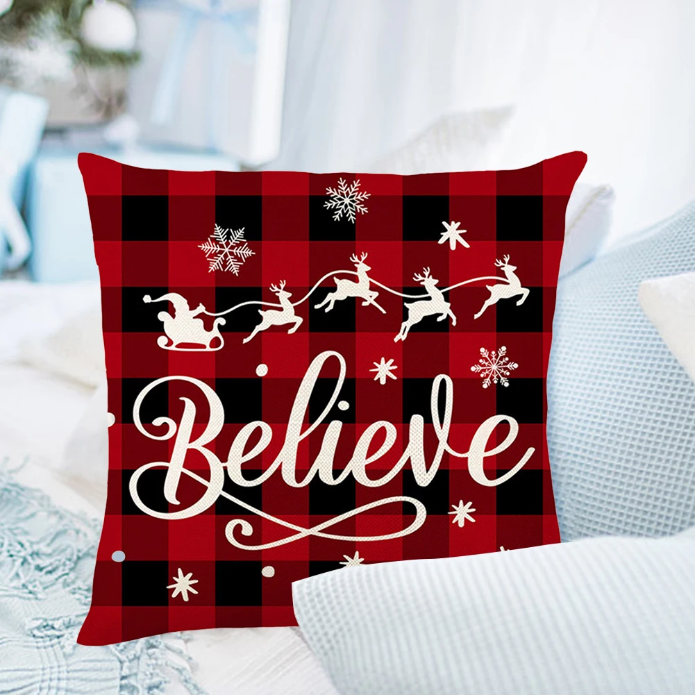 Christmas Winter Holiday Pillowcase Printed Pillow Case Decorative Cushion Cover Letters Cushion Case for Home Decor