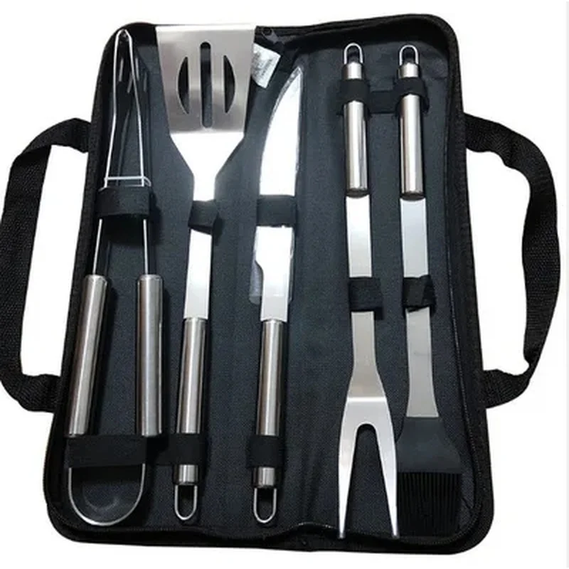 Portable Stainless Steel BBQ Tool Set with Cloth Storage Bag, Grill Accessories for Outdoor Camping Barbecue