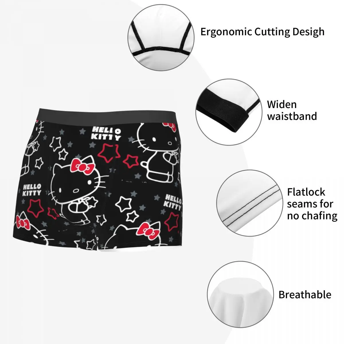 Custom Male Fashion Hello Kitty Underwear Sanrio Kitty White Boxer Briefs Soft Shorts Panties Underpants