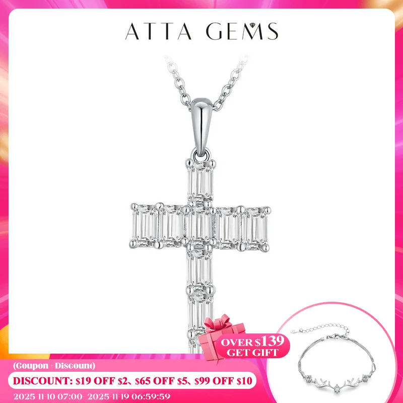 

Attagems Handmade Cross Pendant Moissanite Solid Sterling 925 Silver Necklace For Women Luxury Jewelry for Engagement Christmas
