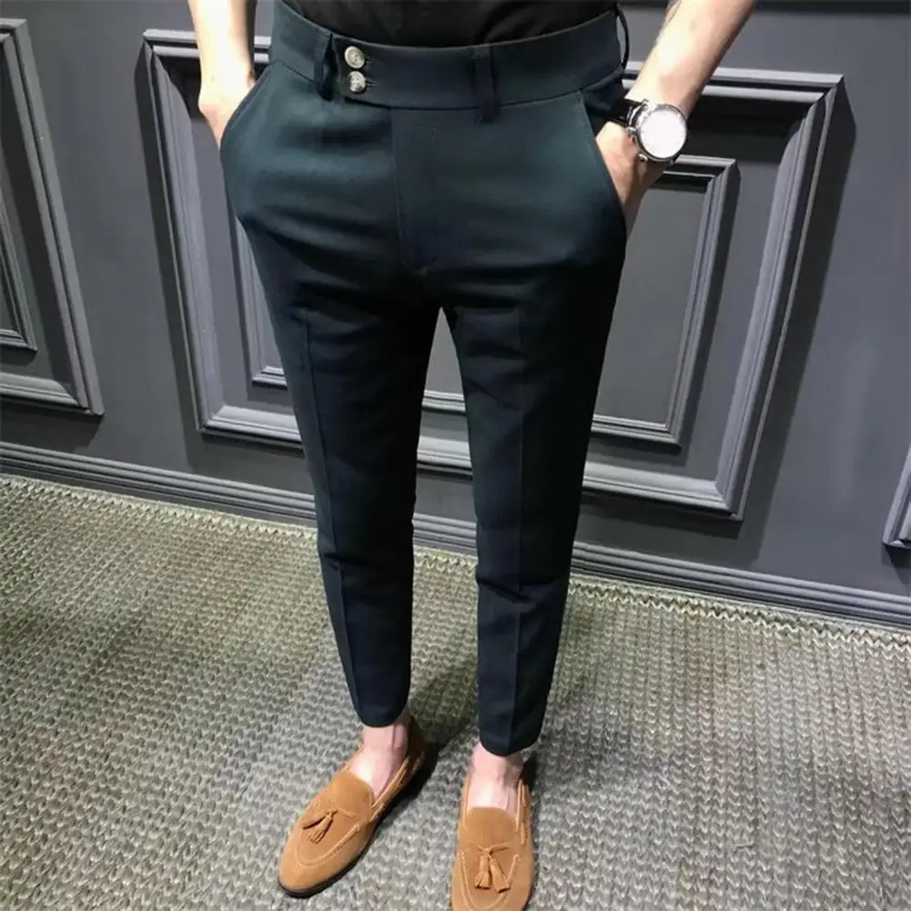 Men Casual Pants Formal Social Ankle Length Ninth Pants Soft Fabric Slim Fit Zip Up Straight Business Suit Pants Men Trouser