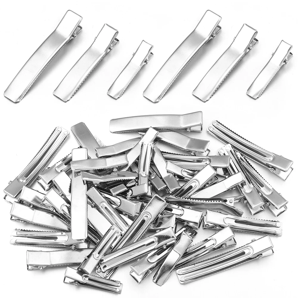 20pcs 35/48/60mm Double Prong Metal Duckbill Hair Clip Rhodium Blank Hairpin Base For DIY Girls Hair Clips Accessories