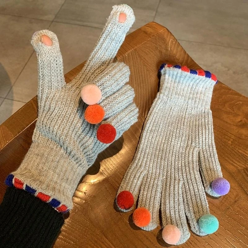 Q5WE Fashion Knitted Thick Gloves for Men & Women Two-finger Exposed Color Gloves Warm Autumn Winter Elastic Gloves