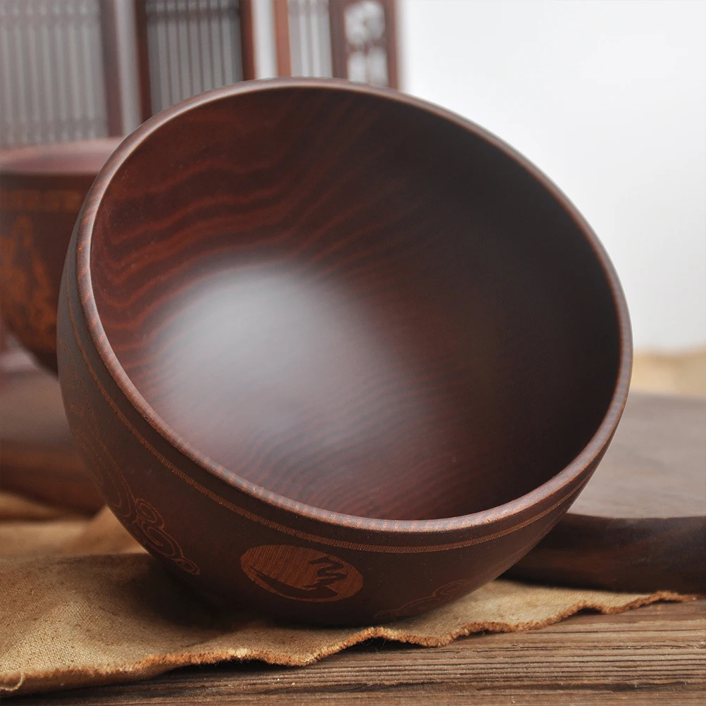 

Wooden Carving Bowl For Rice Noodle Soup Food Ethnic Tableware Retro Wood Carved Food Carving Bowl Container