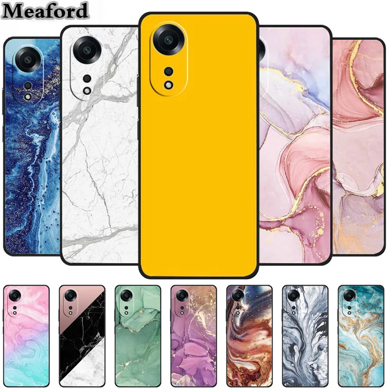 For Oppo A58 4G Case Marble Soft Silicone TPU Back Cover Phone Cases For Oppo A38 A78 4G CPH2577 Cartoon Protective Cute Para