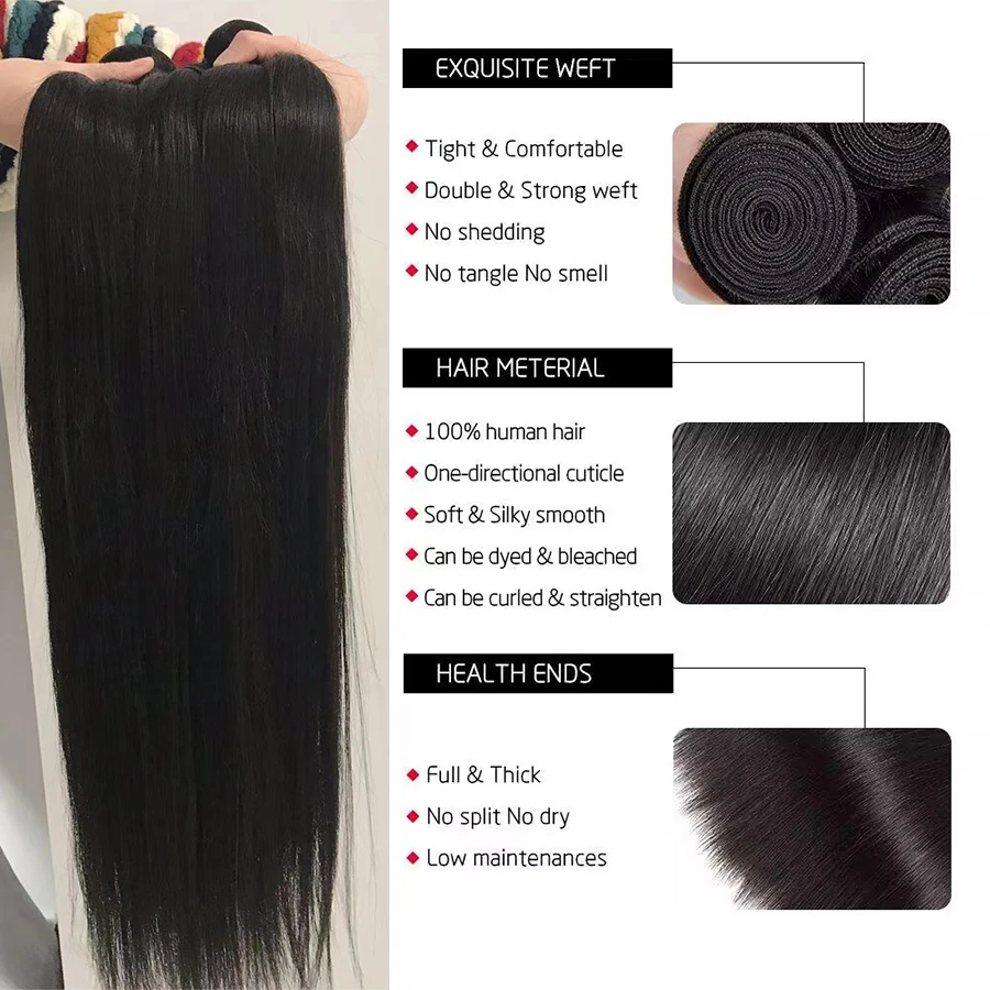 Tissage humain hair Sophia-Tissage en Lot Brésilien Naturel Lisse, Extensions de Cheveux Longs, 10 à 40 Pouces, Livraison Gratuite perruque cheveux