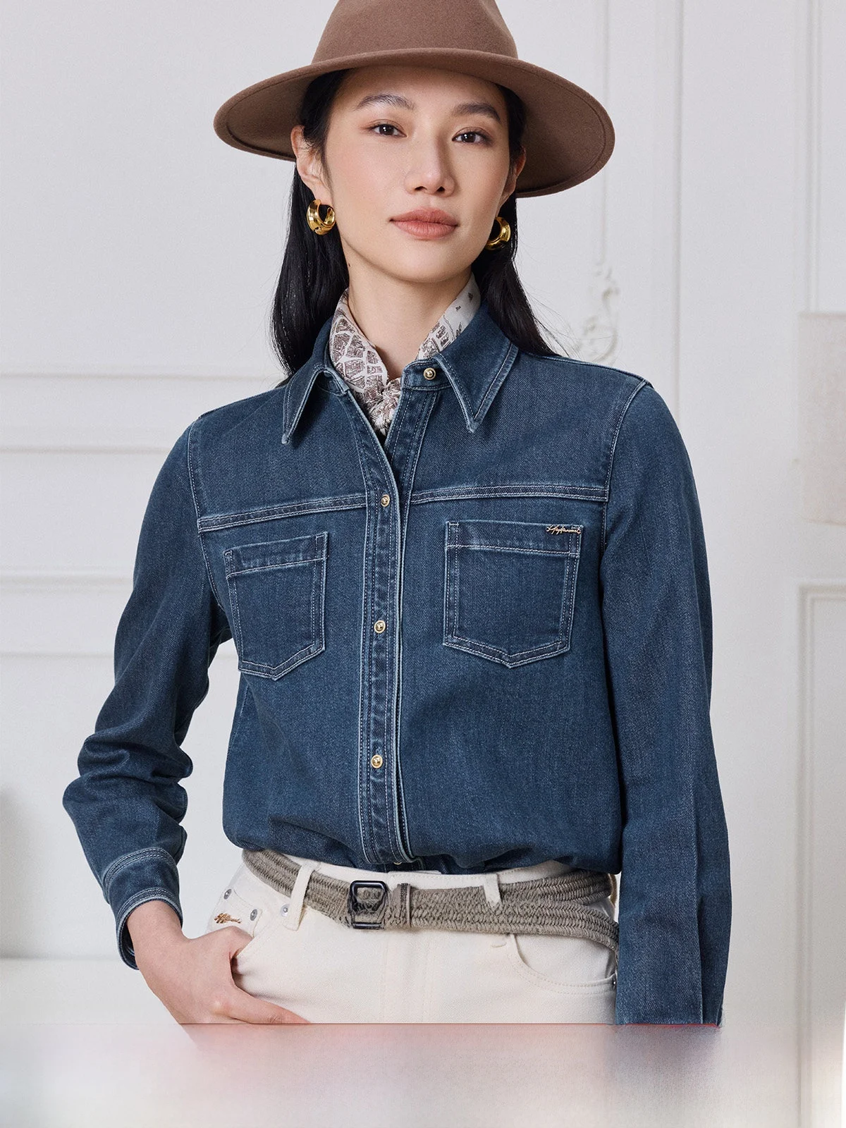 

YIYI Denim Shirt Women's Casual Loose Fit Long Sleeve Breathable Comfortable Cotton Blend Denim Jeans Shirt Versatile Top