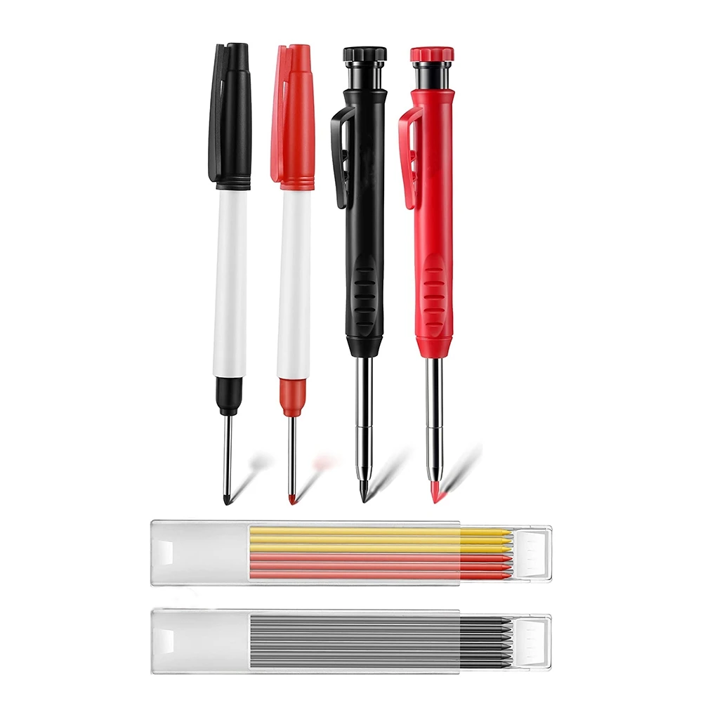 Mechanical Carpenters Pencils Set,with Built in Sharpener and 12 Pcs Refills, Scriber Marking Tools for Architect