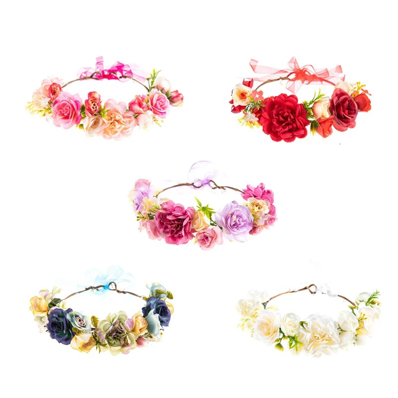 Rose Crown Hair Band Women Girls Spring Summer Beach Garland Girl Flower Wreath Wedding Floral Headband Party Wedding Headpiece