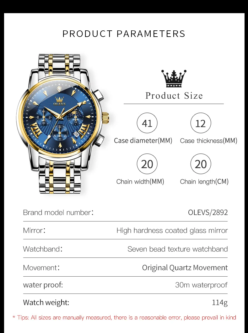 OLEVS-Reloj de pulsera de cuarzo para hombre, cronógrafo de lujo de acero inoxidable, fase lunar, resistente al agua, calendario, marca superior, 2892